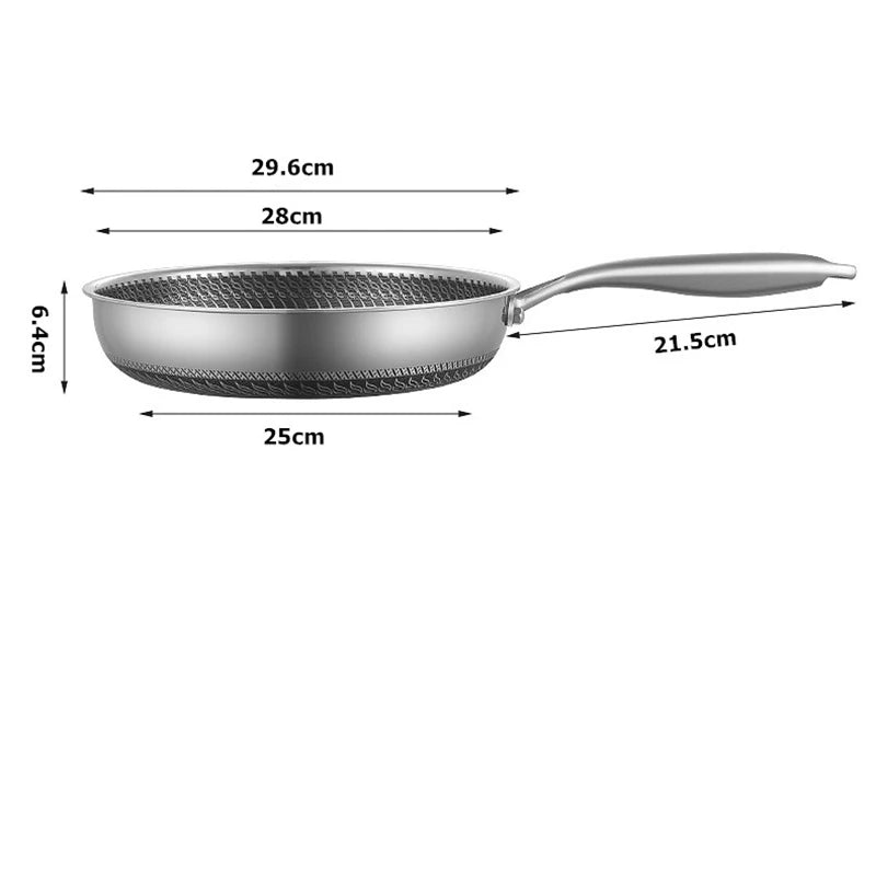 Honeycomb Stainless Steel Frying Pan – Tri-Ply Non-Stick Skillet for Searing, Stir-Frying & Daily Cooking – Works on All Stovetops – Available in 26cm (with/without lid), 28cm (with/without lid), and 30cm (without lid)