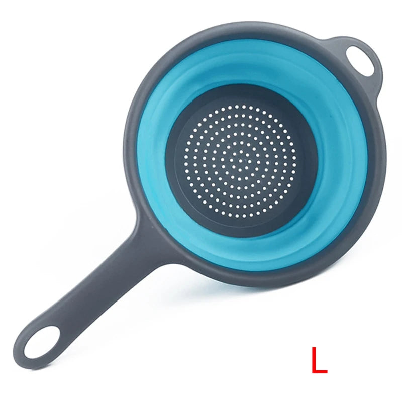 Collapsible Silicone Colander with Handle – Folding Strainer for Pasta, Vegetables & Fruit – Ideal for Small Kitchens, Caravans & Camping – Available in Green, Orange, Blue & Red Colours
