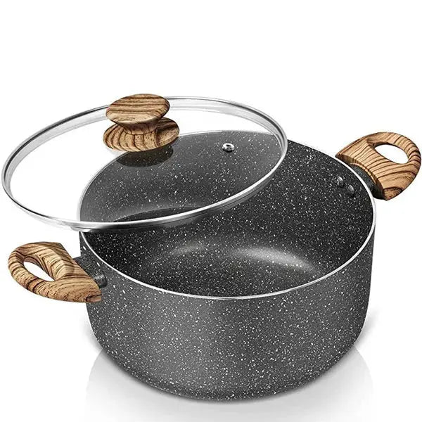 Stock Pot with Glass Lid & Wooden Handles-Available in Black & White Colour – Capacity: 5L 5L Black