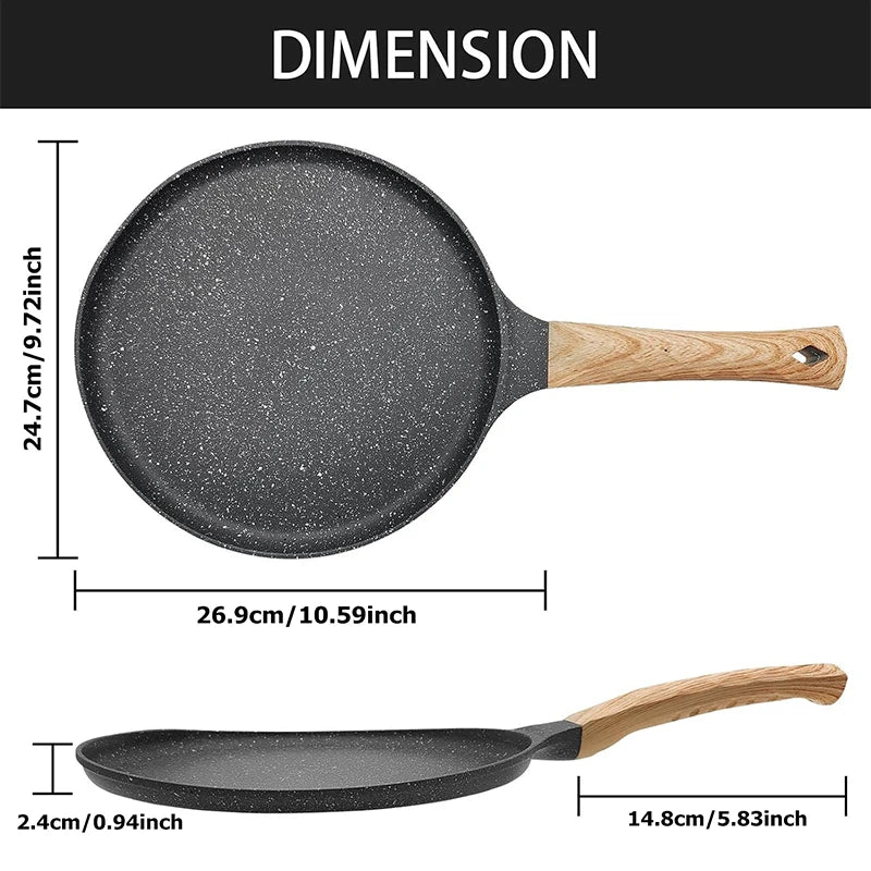 Granite-Coated Non-Stick Griddle Pan with Spreader – Ideal for Flatbreads, Crepes, Pancakes, Tortillas, Eggs, Omelettes, Parathas, Roti, French Toast, Wraps, Tawa-Fried Fish, Quesadillas & Dosa – Available in 24cm Size in Light Grey