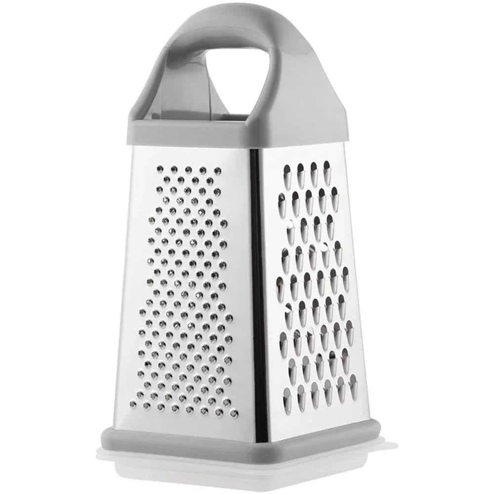 4-Sided Stainless Steel Grater with Storage Box Container—Perfect for Cheese and Vegetable Prep in the Kitchen (Available in Grey, Black, Yellow, and Silver)