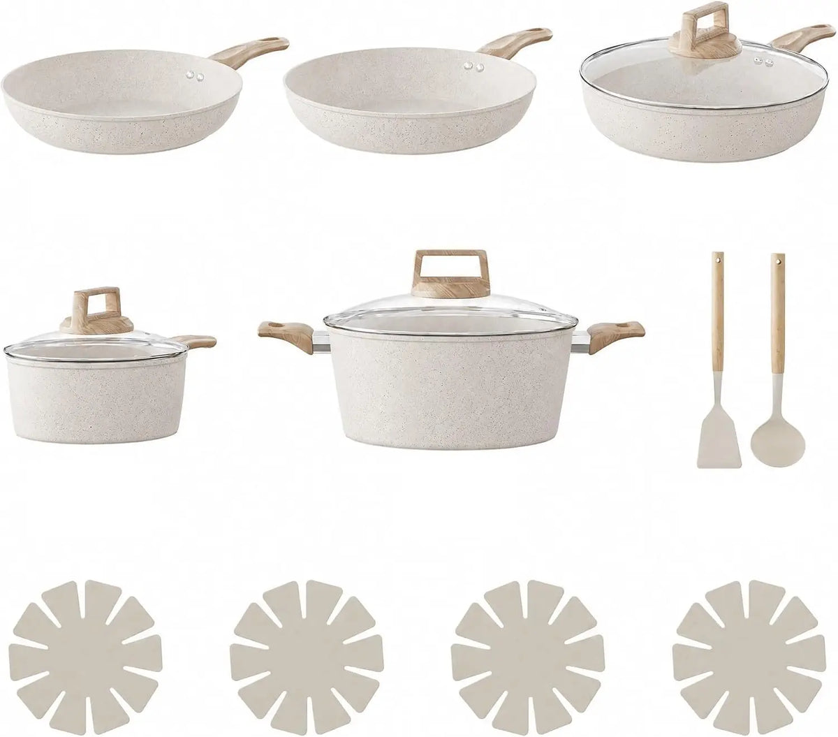 14 Piece Ceramic Non-Stick Cookware Set – PFAS-Free Induction Pots & Pans with Frying Pans, Saucepan, Sauté Pan & Stockpot – Perfect for New Homes & Family Cooking – Available in Black & White