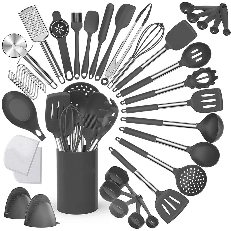 43-Piece Silicone Kitchen Utensils Set with Stainless Steel Handles