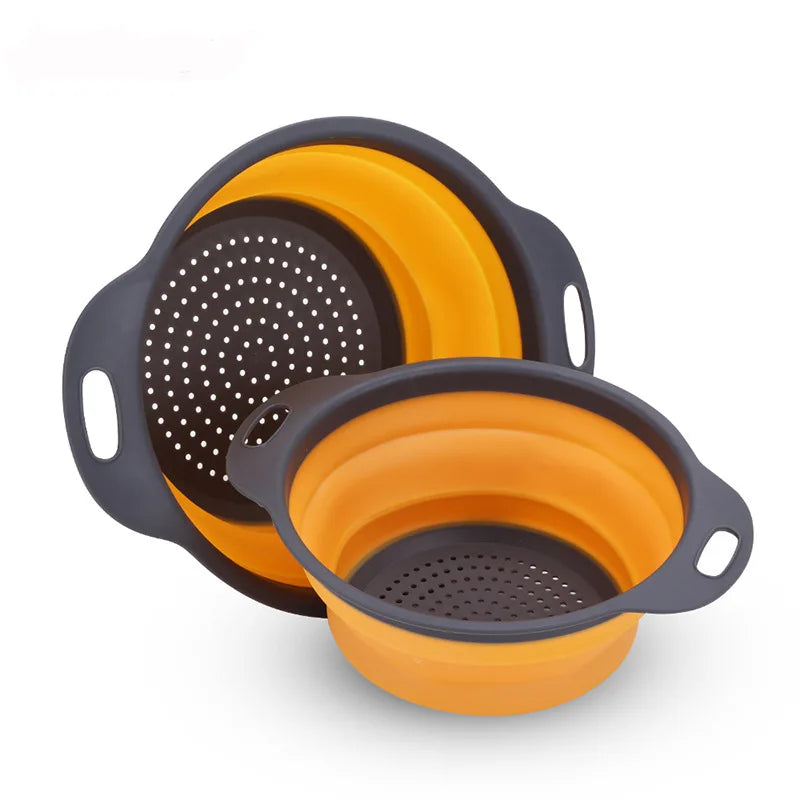 Round Folding Colander Basket – Collapsible Fruit & Vegetable Cleaning & Drainage Basket – Perfect for Rinsing Produce & Draining Pasta – Available in Green, Orange & Red Colours