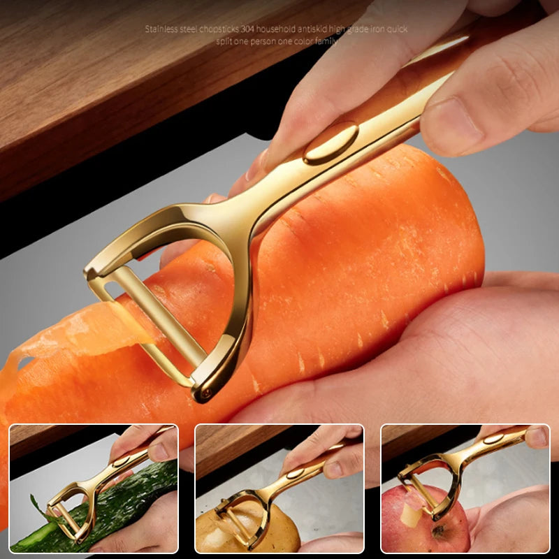 Golden Zinc Alloy Vegetable Peeler – Sharp Dual-Edged Blade with Non-Slip Handle for Effortless Potato, Carrot & Fruit Peeling(15cm)