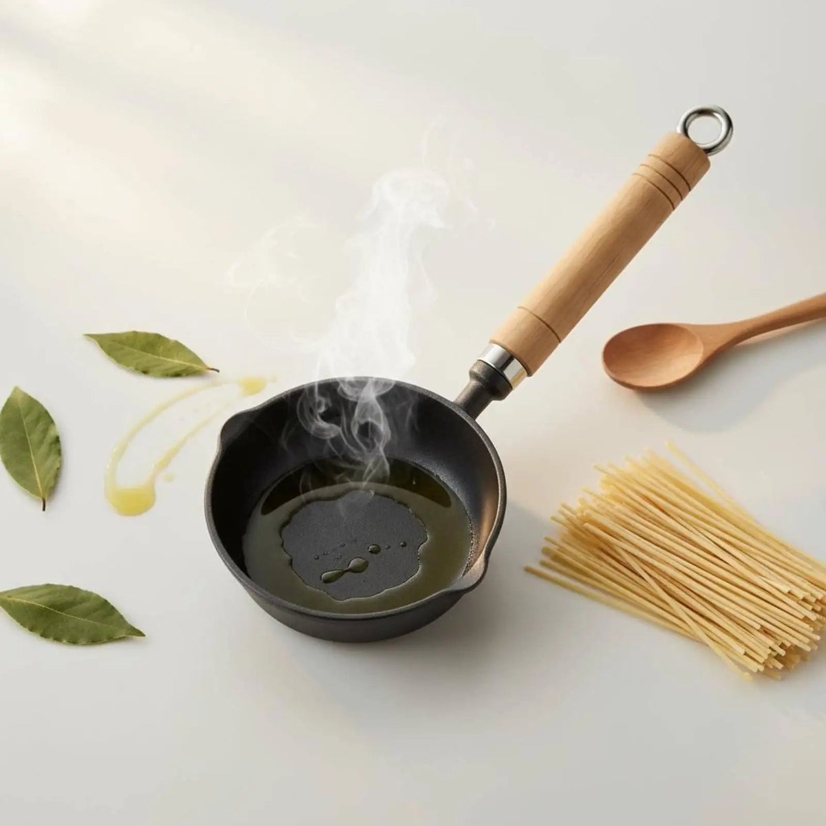 Cast Iron Hot Oil Pouring Pan with Walnut Handle – Deep Uncoated Mini Skillet with Double Spout – Best for Sizzling Oil, Butter & Milk – Available in 11cm, 13cm & 15cm