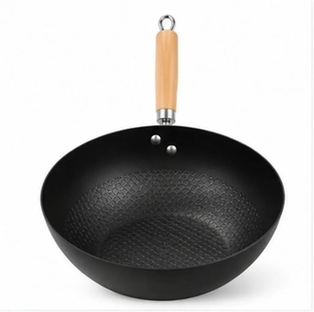 Non-Stick Iron Wok Pan with Wooden Handle – Multi-Purpose Stir-Fry & Frying Pan for Gas, Electric & Induction – Great for Everyday Cooking (28cm)