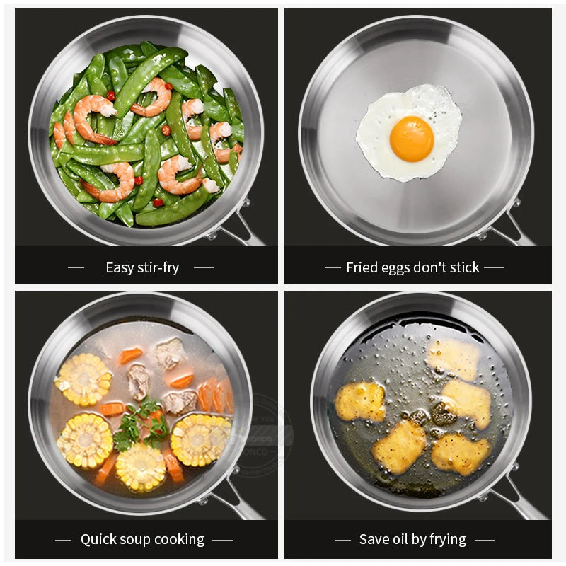 Stainless Steel Skillet – Premium 316 Eco-Friendly Non-Stick Frying Pan for Steak, Sautéing & Daily Cooking – Uncoated Cookware for Gas & Induction 20cm