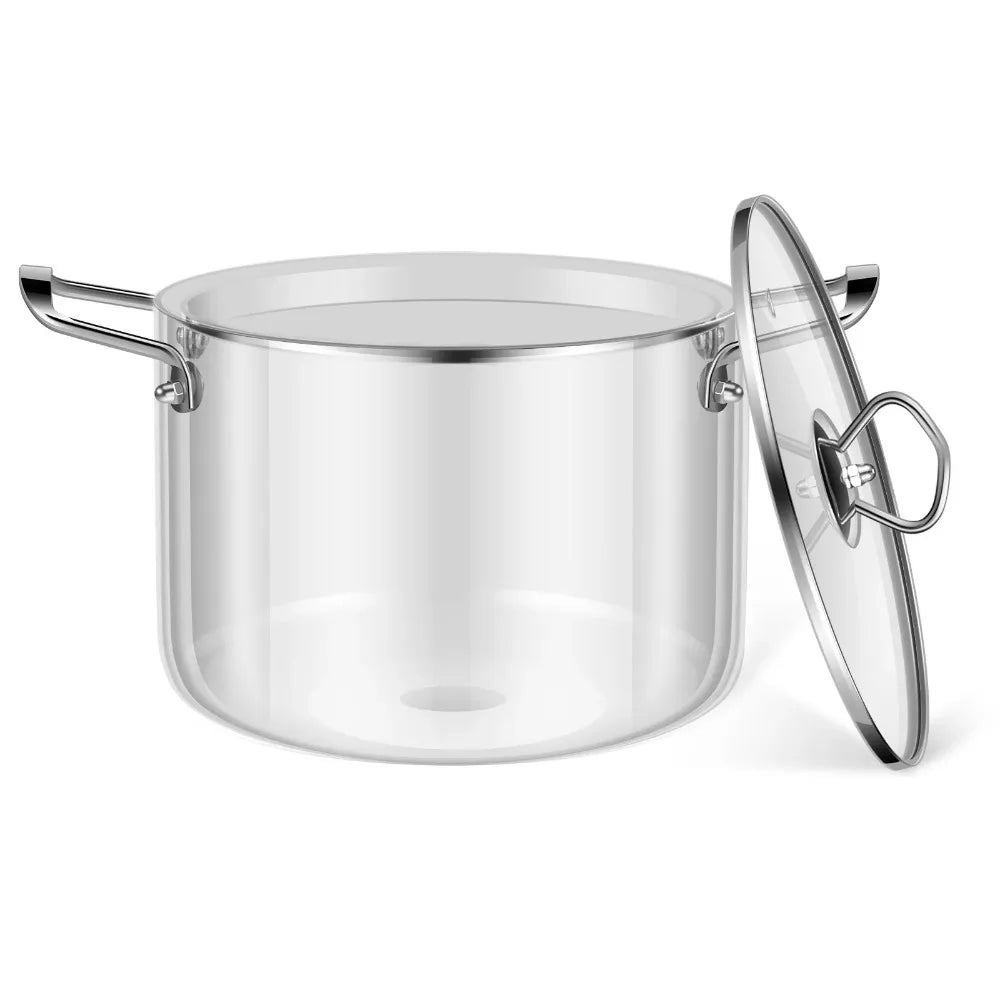 3.5L Transparent Glass Stockpot with Lid – Gold-Toned Stainless Steel Double Handles, Heat-Resistant & See-Through Cooking Pot Ideal for Stews, Soups, Pasta, Milk & More – Safe for Gas & Induction – Available in Gold-Toned or Silver-Toned Handle and Lid