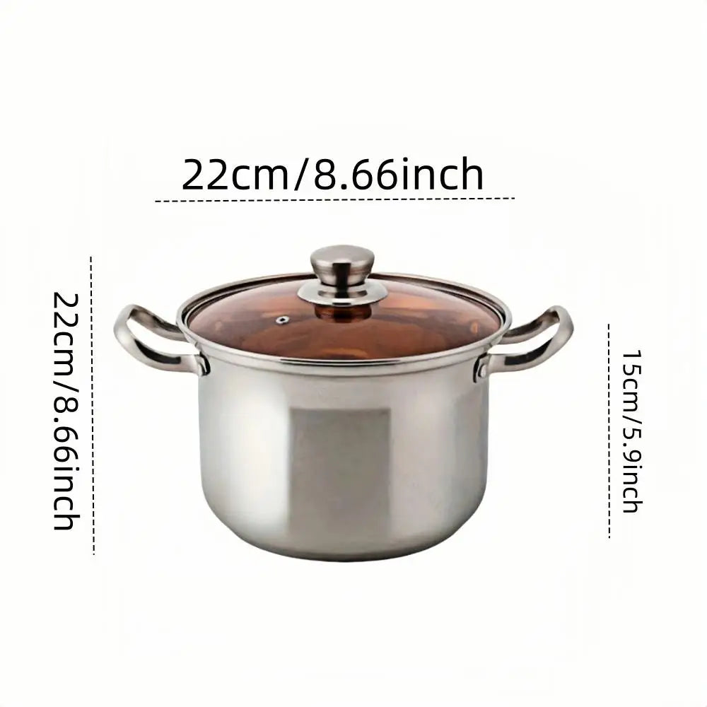 Stainless Steel Soup & Stock Pot with Glass Lid & Dual Handles – Durable Cooking Pot for Soups, Stews, Boiling Pasta, Frying, Searing, Stocks & One-Pot Meals – Compatible with Gas, Induction & Electric Stoves – Available in 22cm & 26cm