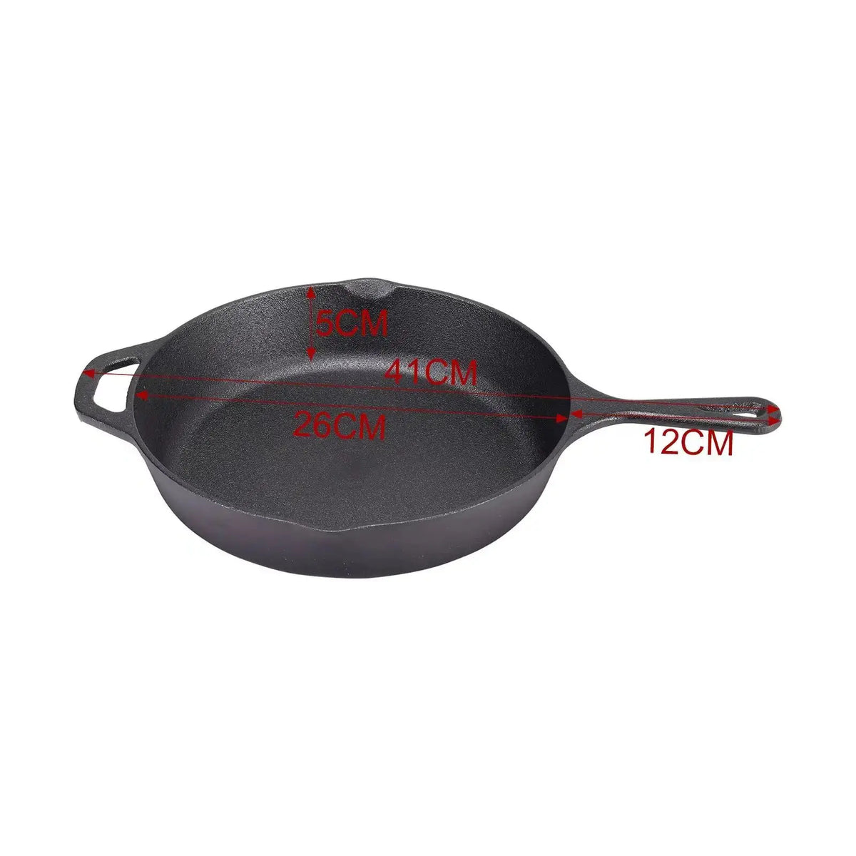 Round Cast Iron Frying Pan with Easy-Grip Handle – Heavy Duty Skillet with Hanging Loop – Great for Low-Oil Frying & Searing (26cm)