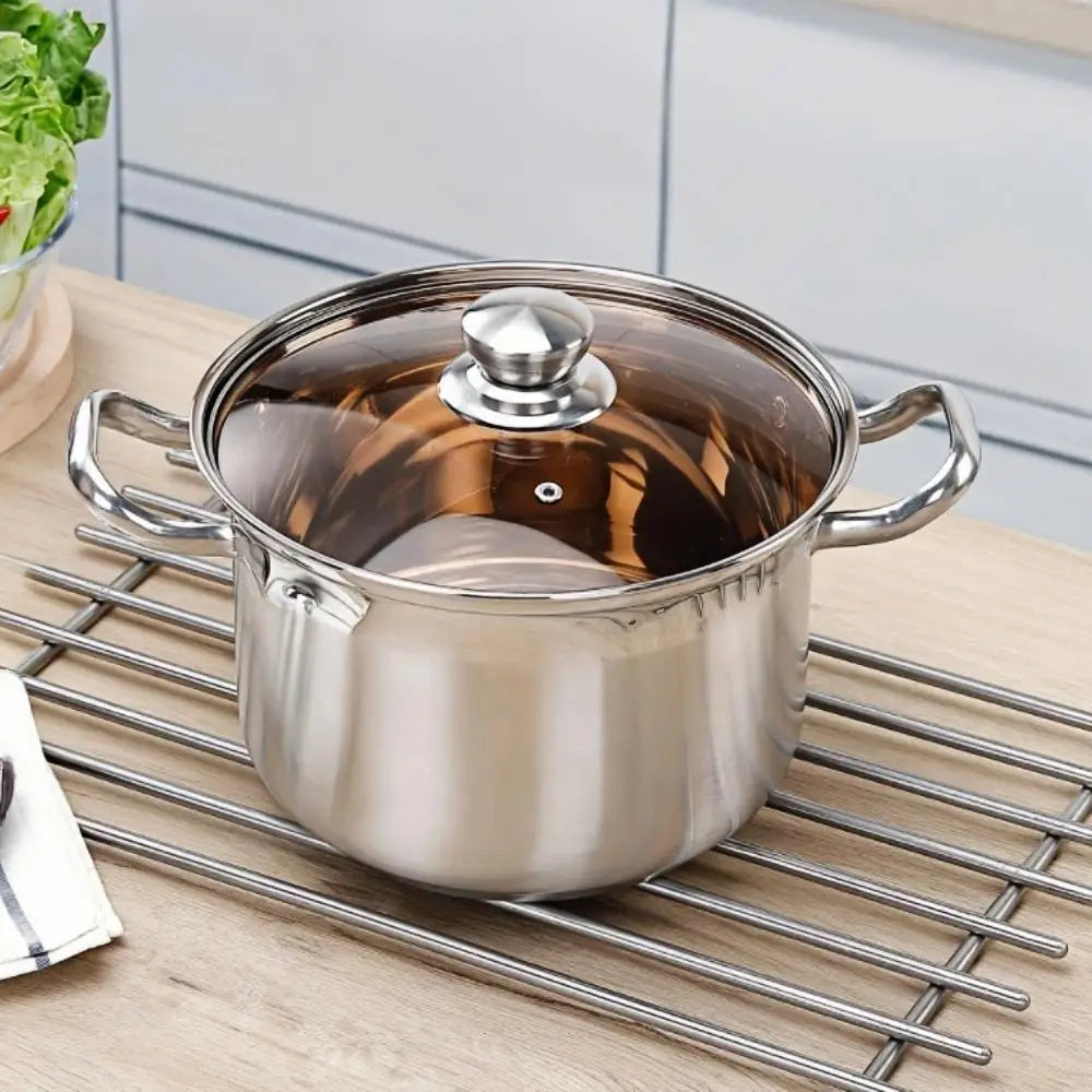 Stainless Steel Soup & Stock Pot with Glass Lid & Dual Handles – Durable Cooking Pot for Soups, Stews, Boiling Pasta, Frying, Searing, Stocks & One-Pot Meals – Compatible with Gas, Induction & Electric Stoves – Available in 22cm & 26cm