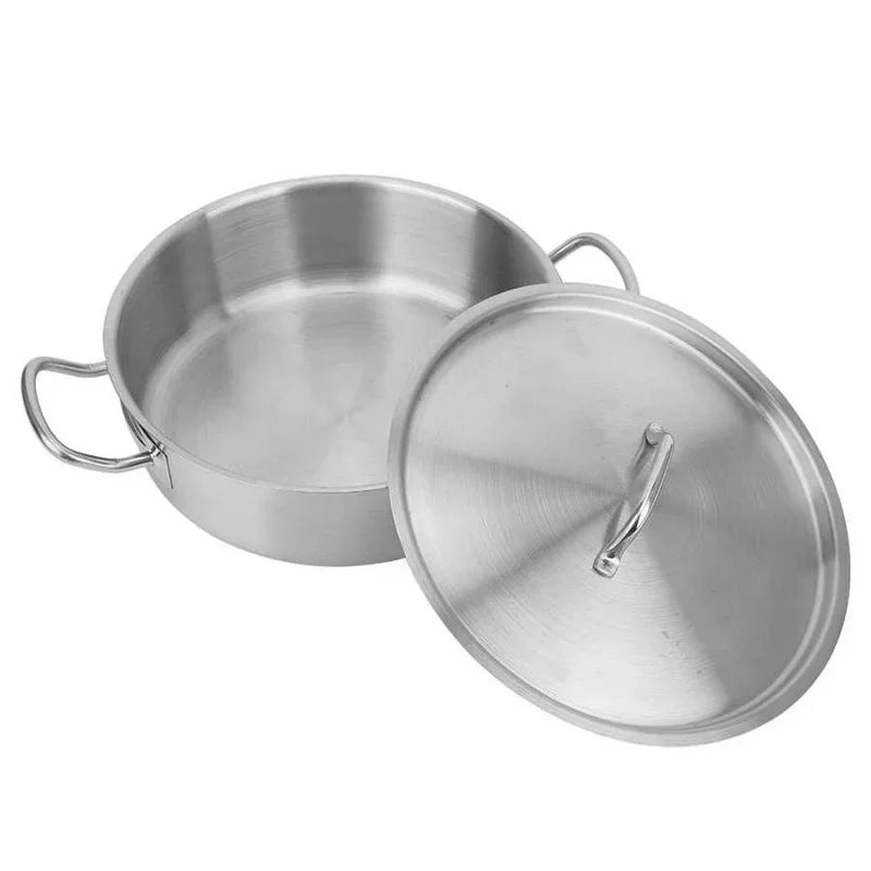 Stainless Steel Sauté & Braiser Pan with Lid & Dual Handles – Multipurpose Flat-Bottom Pot for Searing, Simmering, Stews, Soup, Curries, Braising & One-Pan Meals – Compatible with Gas, Electric & Induction Stoves – Composite Base – Size: 25.5 x 8.5cm