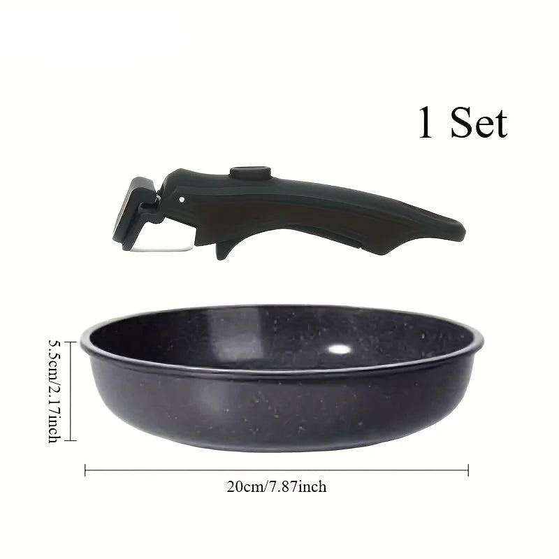 Nonstick Frying Pan with Detachable Handle – Skillet for Meat, Vegetables, and Omelets, Induction Compatible, Ideal for Everyday Cooking – Available in 20cm/26cm Sizes Black 20cm