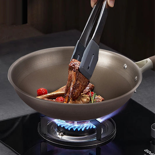 Titanium-Coated Non-Stick Wok with Stainless Steel Base – Deep Skillet for Stir-Frying, Searing, Sautéing, Tossing Noodles, Frying Eggs, Omelettes & One-Pan Dishes – Compatible with Induction & Gas Stoves – Available in 32cm & 34cm