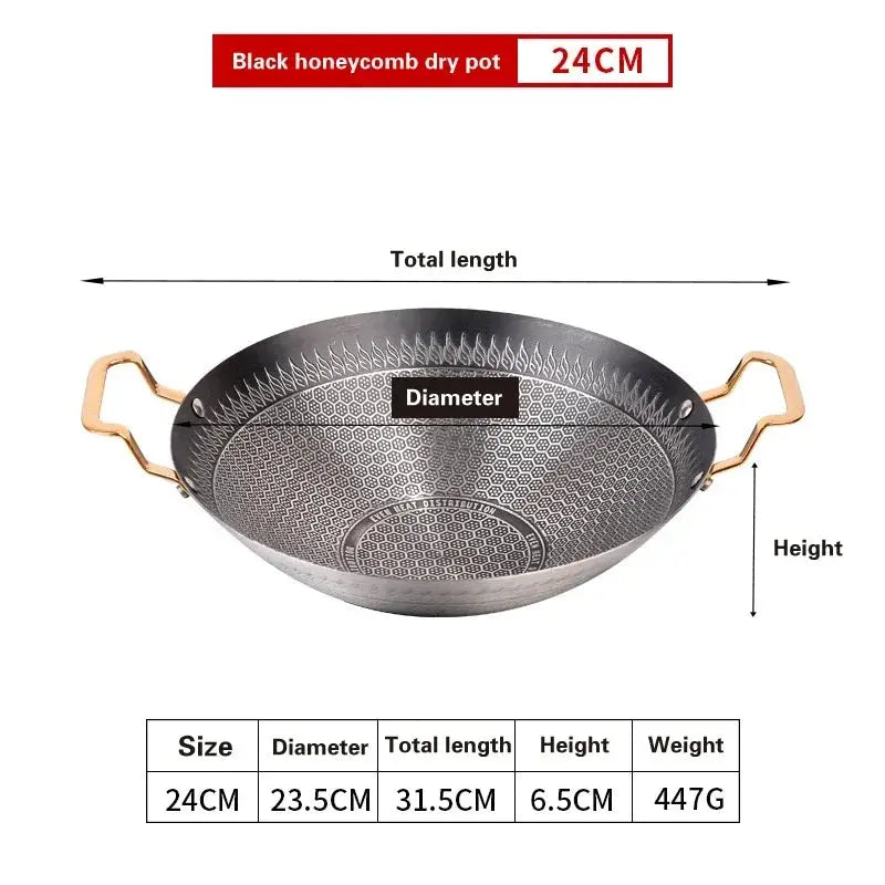 Stainless Steel Wok with Honeycomb Pattern & Dual Handles – Perfect for Stir-Frying, Deep-Frying, Steaming, Boiling, Searing, Smoking & More – Compatible with Gas, Induction & Electric Stoves 24cm