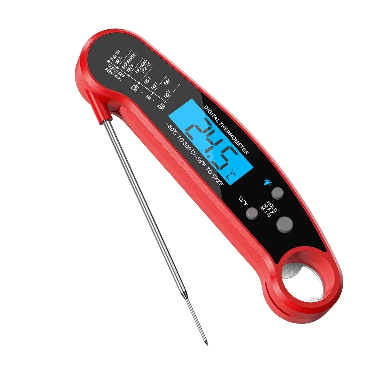 Digital Instant Read Meat Thermometer with Backlight – Waterproof 0.5 Second Food Thermometer – Best for BBQ, Roasting & Baking – Available in Black & Red Colours