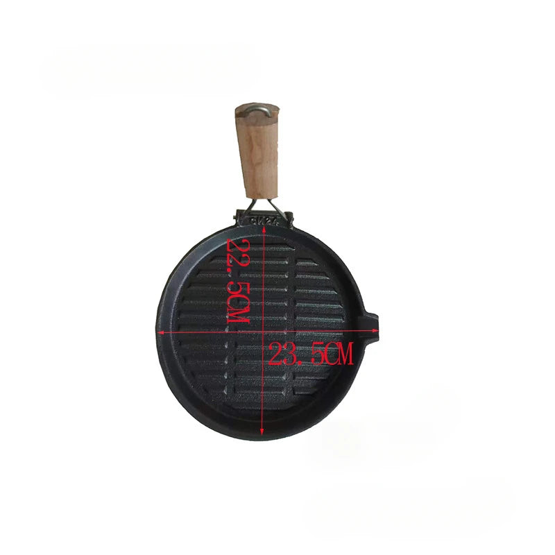 Cast Iron Grill Pan with Foldable Wooden Handle – Square, Rectangular & Round Ridged Skillets for Induction – Perfect for Steaks & Vegetables – Available in 20 x 20cm, 21 x 35cm & 24cm Round