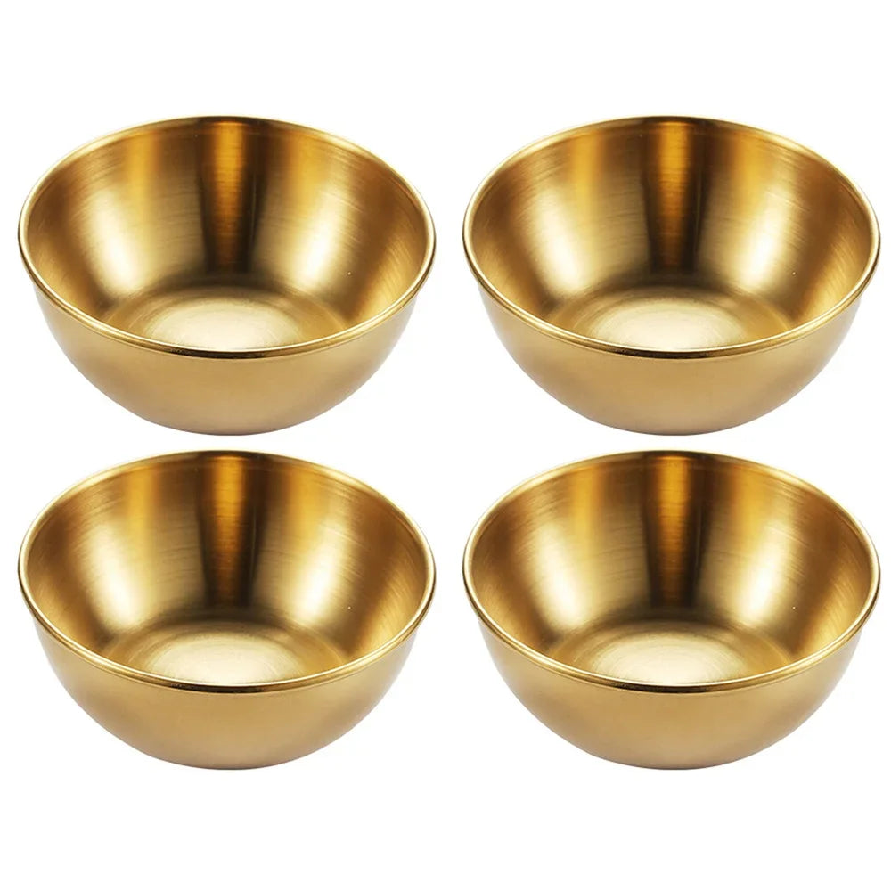 Golden Stainless Steel Bowl Dipping Sauce Condiments Set – 2pcs/4pcs Appetizer & Seasoning Plates for Dips, Condiments & Kitchen Serving