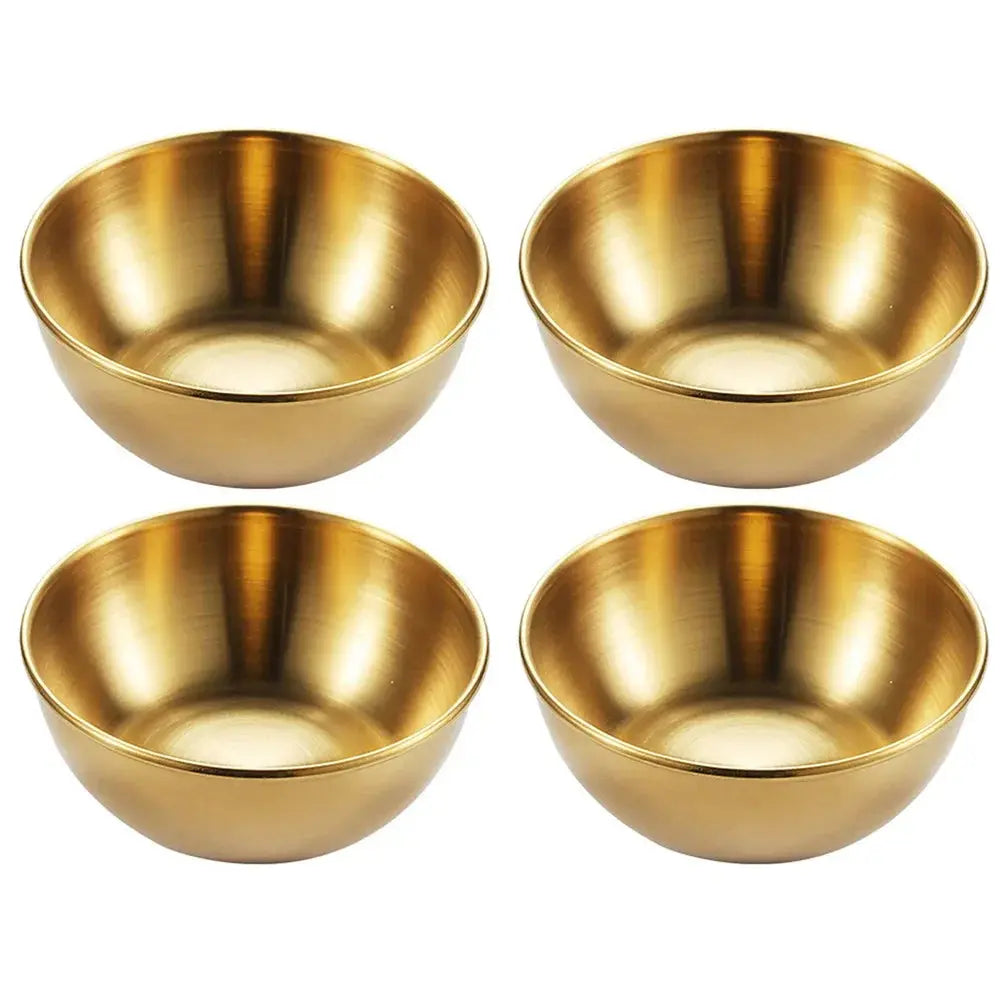 Golden Stainless Steel Bowl Dipping Sauce Condiments Set – 2pcs/4pcs Appetizer & Seasoning Plates for Dips, Condiments & Kitchen Serving Gold-4pcs 8X8X3CM