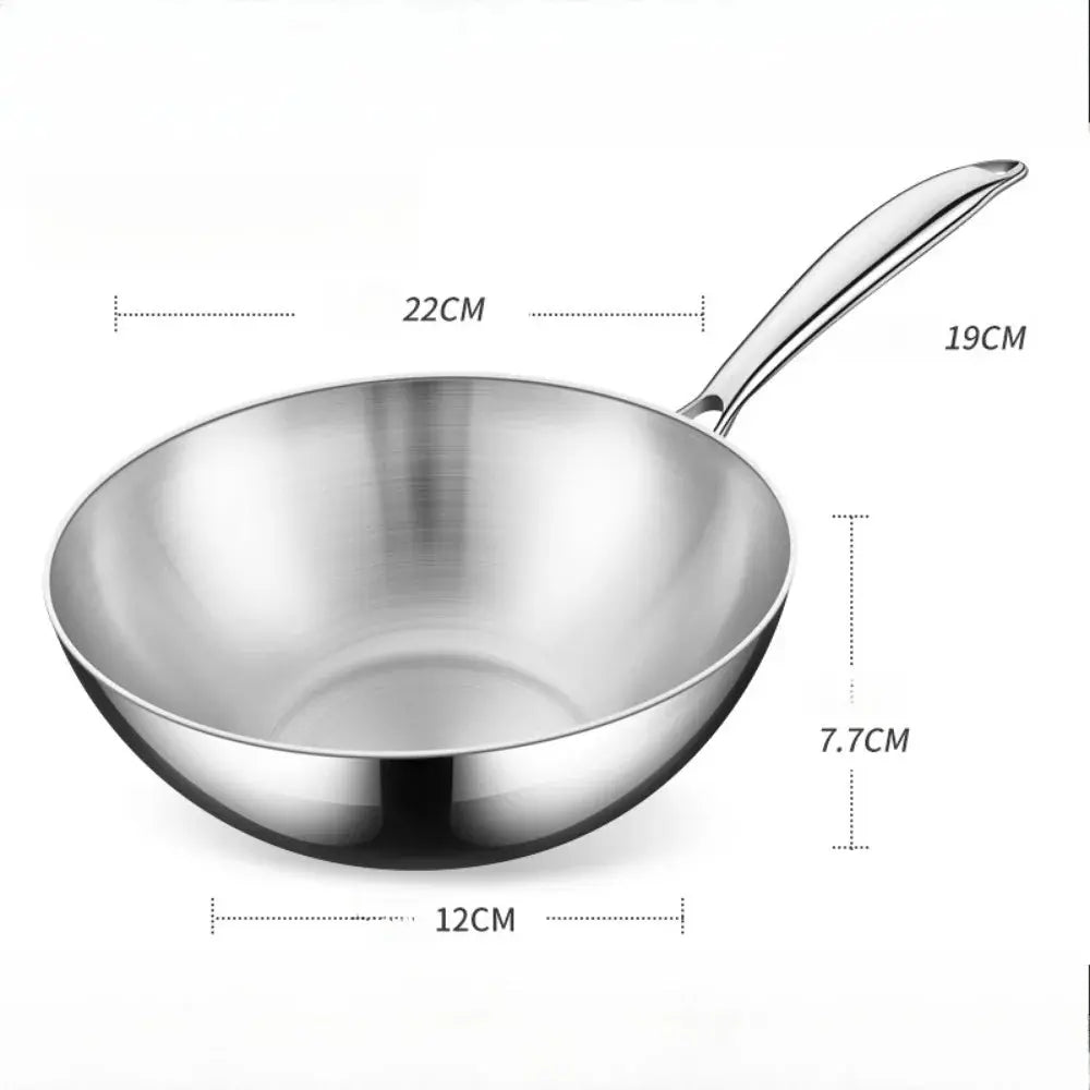 Stainless Steel Wok with Glass Lid & Long Handle- Durable Chef’s Cooking Wok Pan for Stir-Frying, Searing, Sautéing, Tossing Noodles, Frying Eggs, Omelettes & One-Pan Dishes – Compatible with Induction & Gas Stoves –(22cm)