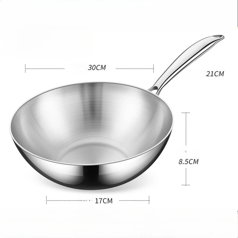 Stainless Steel Wok with Long Handle- Durable Chef’s Cooking Wok Pan for Stir-Frying, Searing, Sautéing, Tossing Noodles, Frying Eggs, Omelettes & One-Pan Dishes – Compatible with Induction & Gas Stoves – Available in 22cm,24cm,26cm,28cm & 30cm