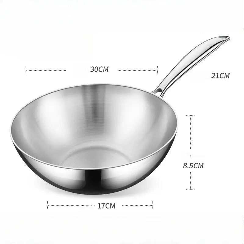 Stainless Steel Wok with Long Handle- Durable Chef’s Cooking Wok Pan for Stir-Frying, Searing, Sautéing, Tossing Noodles, Frying Eggs, Omelettes & One-Pan Dishes – Compatible with Induction & Gas Stoves – Available in 22cm,24cm,26cm,28cm & 30cm 30cm
