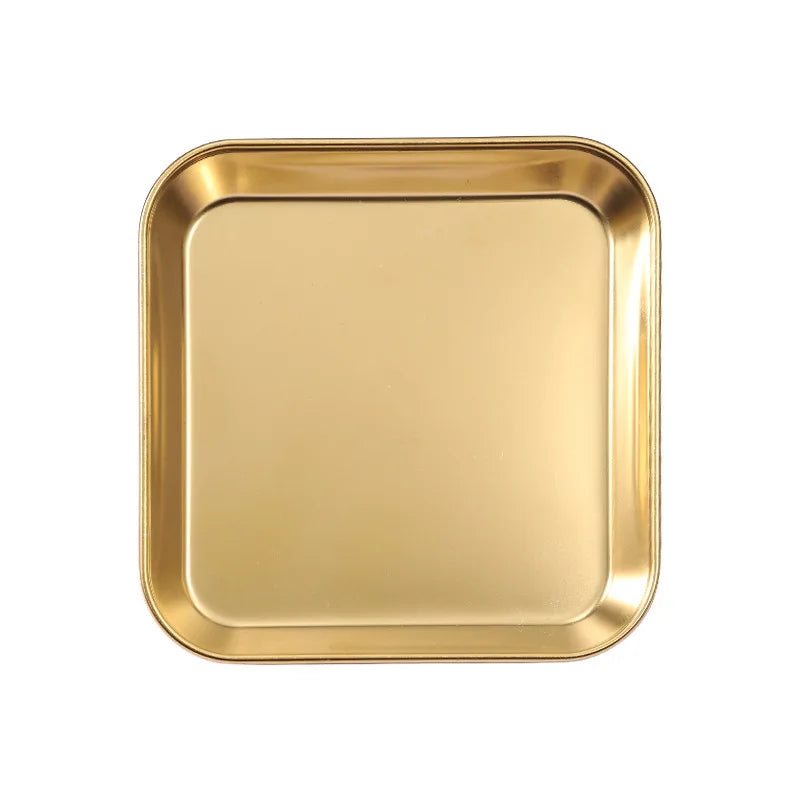 Golden 304 Stainless Steel Square Plate– Durable Flat Tray for Appetisers, BBQ, Steak, Dessert, Roasting & Daily Meals(Available in 14×14cm, 14×16cm)