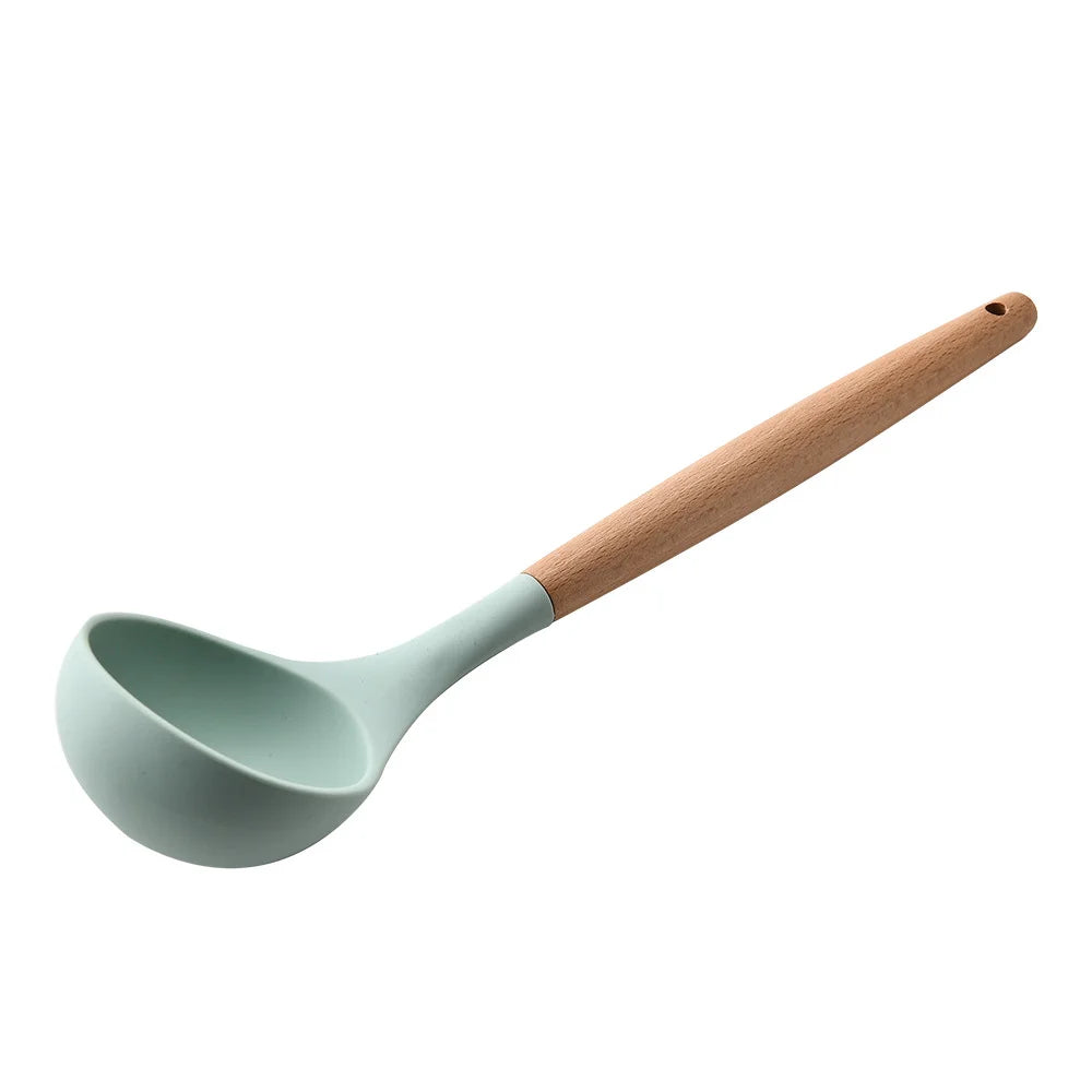 Heat Resistant Silicone Cooking Utensil with Wooden Handle – Up to 230°C Turner, Tongs, Spatula, Spoon, Brush & Whisk – Ideal for Nonstick Cookware Style 5
