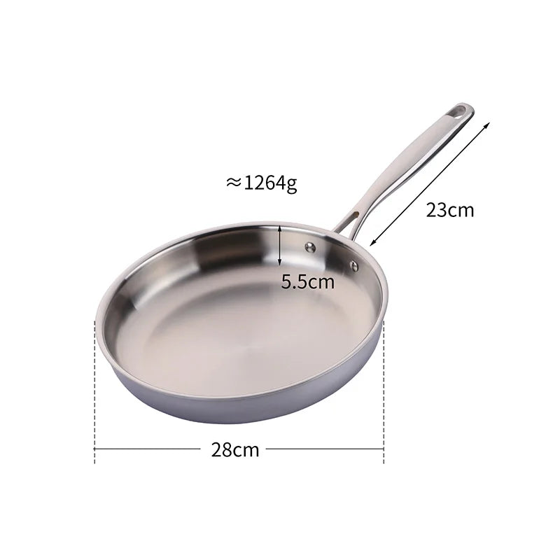 Stainless Steel Frying Pan with Long Handle – Skillet Made from Premium 304 Food-Grade Stainless Steel – Great for Pan-Frying, Searing Steak, Stir-Frying & Daily Meals – Compatible with Induction, Gas & Electric Cooktops –Available in Silver Colour (28cm)