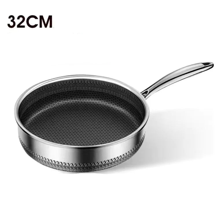 316 Stainless Steel Honeycomb Uncoated Frying Pan 32CM