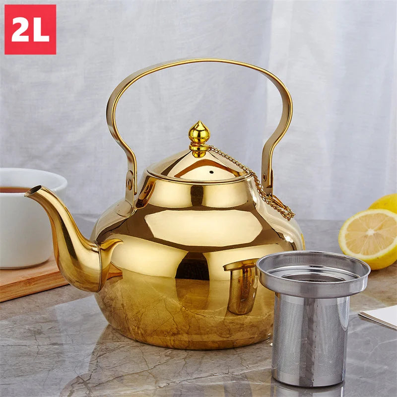 Golden Stainless Steel Kettle with Infuser β Multi-Use for Tea, Coffee, Oils Storage, Clear Soups & Baby Food Prep ,Home & Office KitchenwareΒ