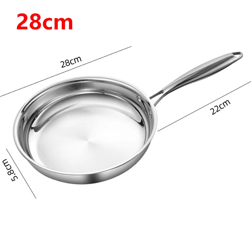 Stainless Steel Frying Pan with Long Handle – Premium Tri-Ply Construction–Professional Chef’s Skillet for Searing, Sautéing, Stir-Frying, Simmering & Pan-Frying Daily Meals– Induction, Gas & Electric Compatible Available in 22cm, 24cm, 26cm, 28cm & 30cm