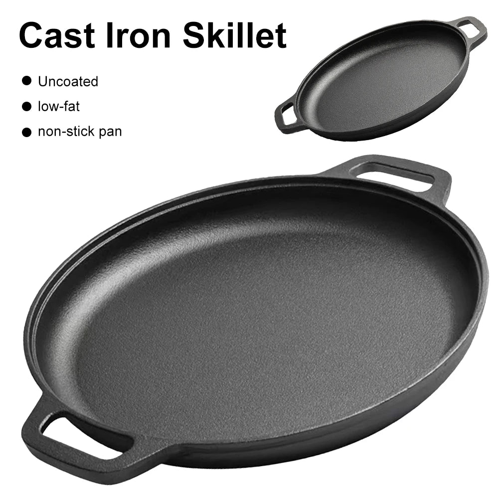 Cast Iron Pizza & Crepe Griddle Pan – Dual-Handle Skillet for Pancakes, BBQ, and Outdoor Cooking (Available in Multiple Sizes)