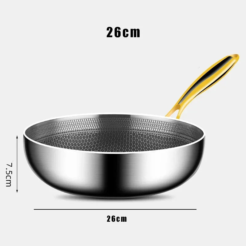 Honeycomb Stainless Steel Frying Pan/Wok β Multi-Use Durable 316 Non-Stick Skillet for Searing, SautΓ©ing, Steaks, Eggs, Stir-Frying & Everyday Meals β Works on All Stovetops