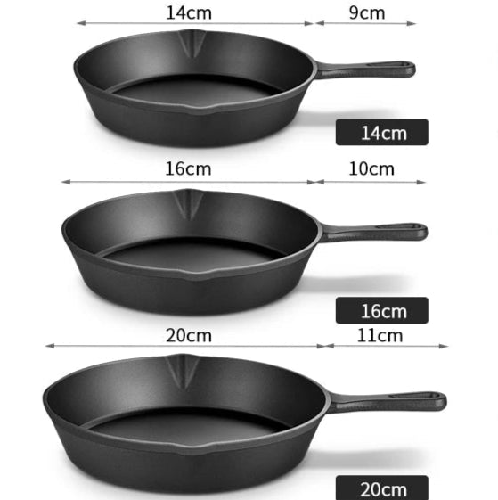 Cast Iron Frying Pan – Non-Stick Skillet for Steak, Eggs, Stir-Fry, and Baking, Compatible with Induction & Gas Stoves (14cm, 16cm, 20cm Sizes)