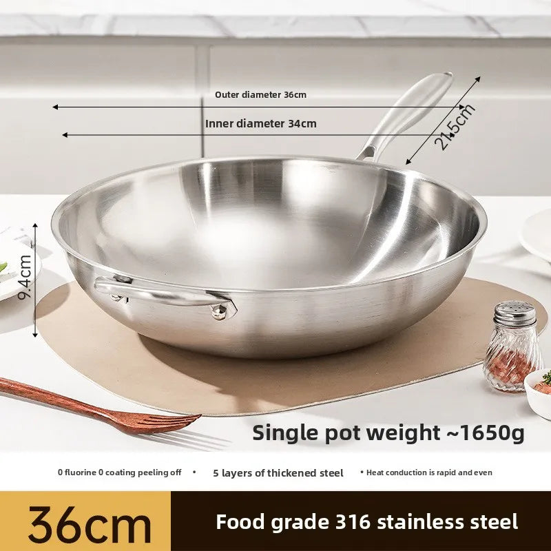 Food-grade 316 Stainless Steel Wok 36CM