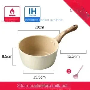 Maifan Stone Coated Non-Stick Saucepan with Wooden Handle – Multipurpose Pot for Boiling Milk, Heating Soups, Sauces & Daily Cooking – Available with or without Glass Lid – Induction & Gas Stove Compatible – Available in 16cm, 18cm & 20cm Sizes