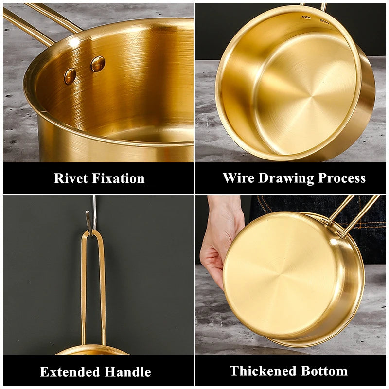 Golden Stainless Steel Saucepan – Multipurpose Pot for Milk, Eggs, Noodles, and Everyday Cooking on Flat Cookers
