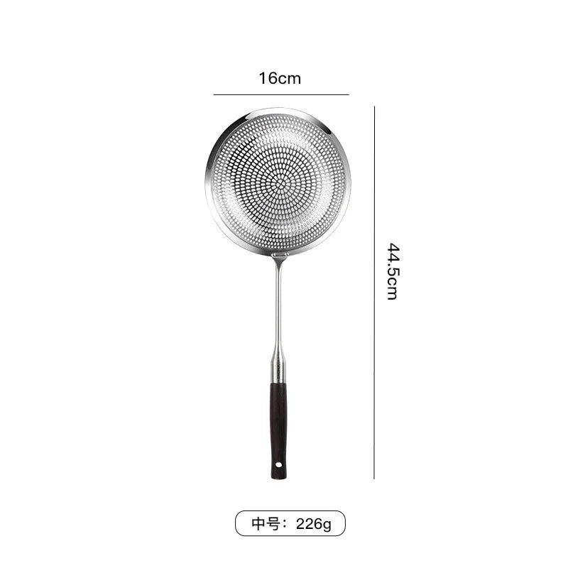 304 Stainless Steel Fine Mesh Kitchen Skimmer Strainer with Non-Slip Anti-Scald Wooden Handle, Great for Deep Frying, Noodles, Dumplings, Pasta & Vegetables, Oil Filtering & Draining, Available in 14cm, 16cm & 19cm Sizes 16cm