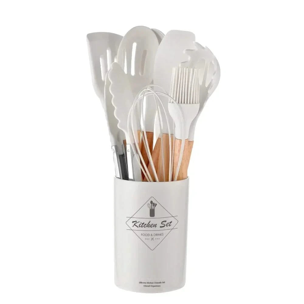 12-Piece Food-Grade Silicone Kitchen Utensils Set – Versatile Cooking Tools with Turner, Spatula, and Measuring Spoons for Everyday Use