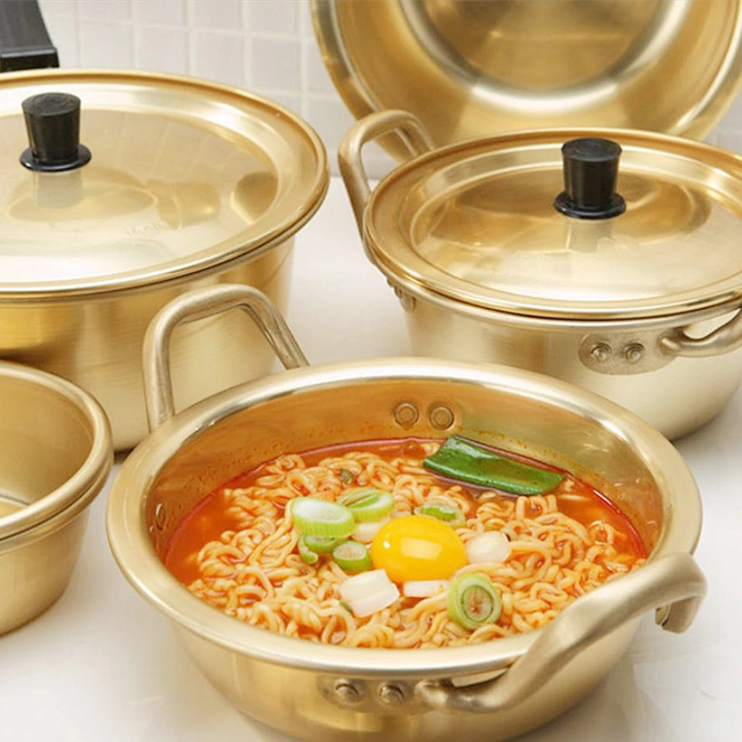 Golden Aluminum Soup & Noodle Pot with Lid – Ideal for Ramen, Broth, and Everyday Cooking (Available in 18cm, 20cm, 22cm)