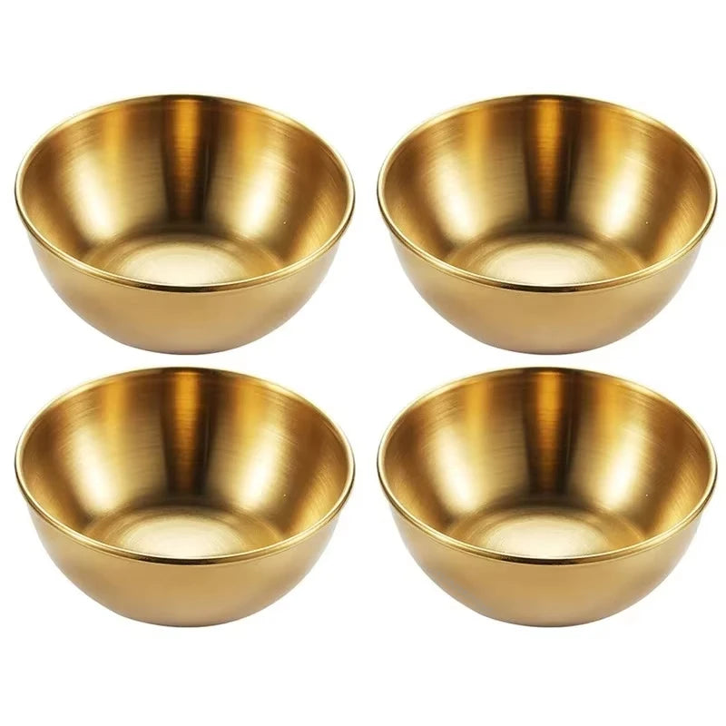 Golden Stainless Steel Bowl Dipping Sauce Condiments Set – 2pcs/4pcs Appetizer & Seasoning Plates for Dips, Condiments & Kitchen Serving