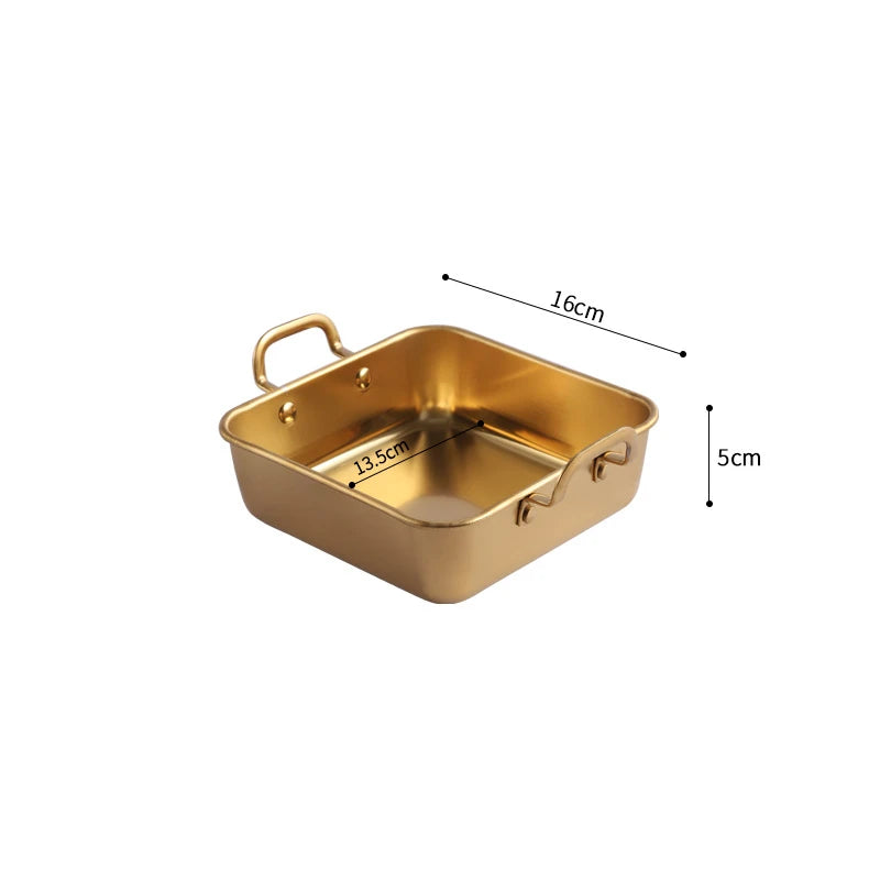 Golden Stainless Steel Square Tray with Handles – Durable Deep Base, Ideal for Baking, Grilling, Frying & More (Available in 16cm, 21cm, 26cm