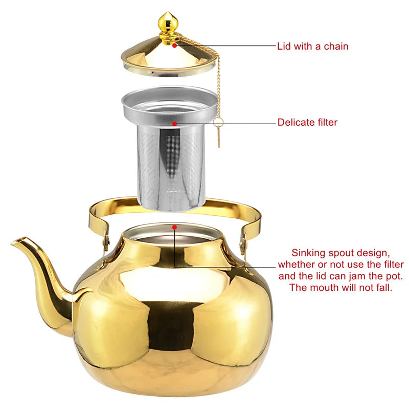 Golden Stainless Steel Kettle with Infuser β Multi-Use for Tea, Coffee, Oils Storage, Clear Soups & Baby Food Prep ,Home & Office KitchenwareΒ
