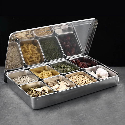 Aluminium Seasoning Box with 8 Compartments – Multi-Use Spice & Herb Organizer with Lid – Ideal for Storing Spices, Herbs & Condiments – Durable & Stylish for Modern Kitchens