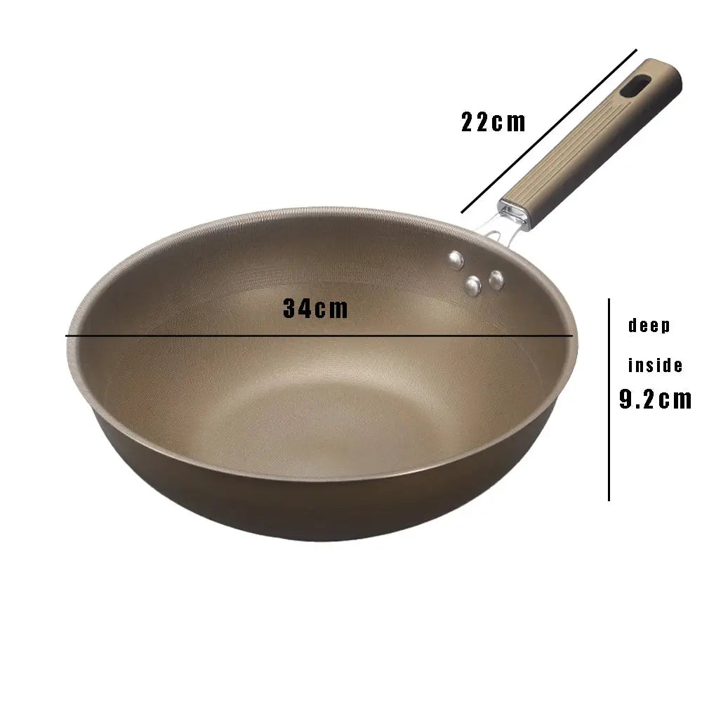 Titanium-Coated Non-Stick Wok with Stainless Steel Base – Deep Skillet for Stir-Frying, Searing, Sautéing, Tossing Noodles, Frying Eggs, Omelettes & One-Pan Dishes – Compatible with Induction & Gas Stoves – Available in 32cm & 34cm 34cm