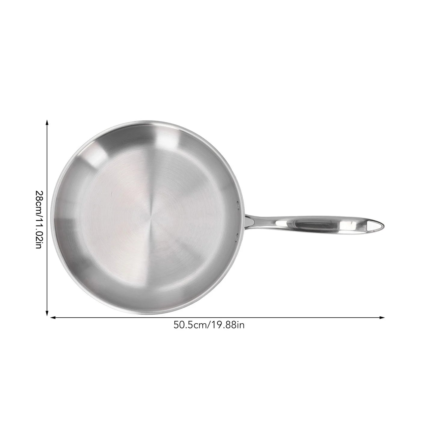 28cm Stainless Steel Frying Pan with Ergonomic Handle – 304 Stainless Steel, Uncoated, 3-Layer Base, Great for Searing, Frying, and Everyday Cooking