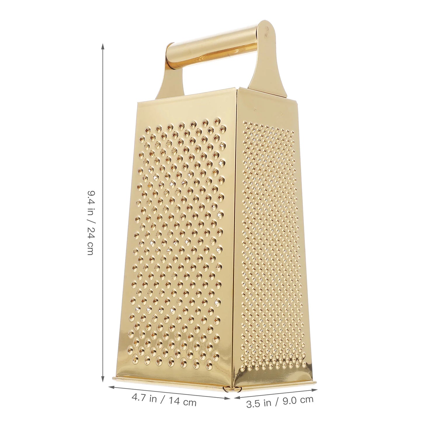 Golden 4-Sided Rectangular Stainless Steel Kitchen Grater & Zester with Handle—Versatile Food Shredder for Cheese, Potatoes, Vegetables, and More
