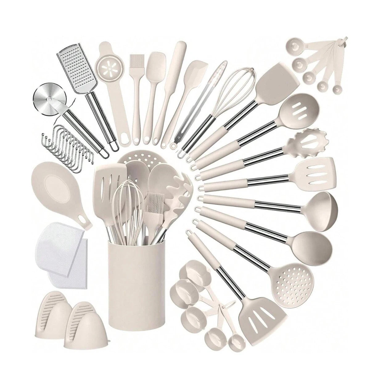 43-Piece Silicone Kitchen Utensils Set with Stainless Steel Handles